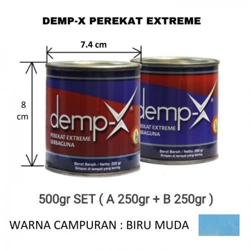 DEMP-X Perekat Extreme 500gr SET ( A 250gr + B 250gr ) , Warna : Biru Muda