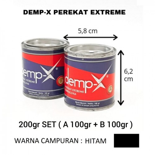 DEMP-X Perekat Extreme 200gr SET  (A 100gr + B 100gr ) , Warna : Hitam